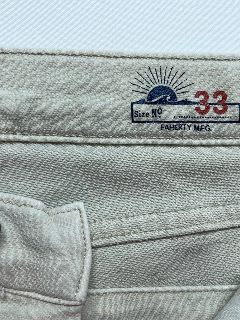 Faherty Five Pocket Jeans Mens Size 33x31 Bone White Stretch Denim Straight Leg